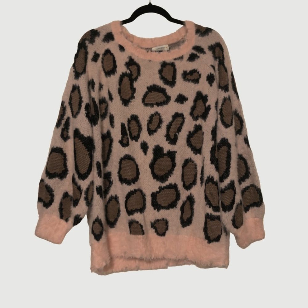 Fuzzy Light Pink Leopard Sweater